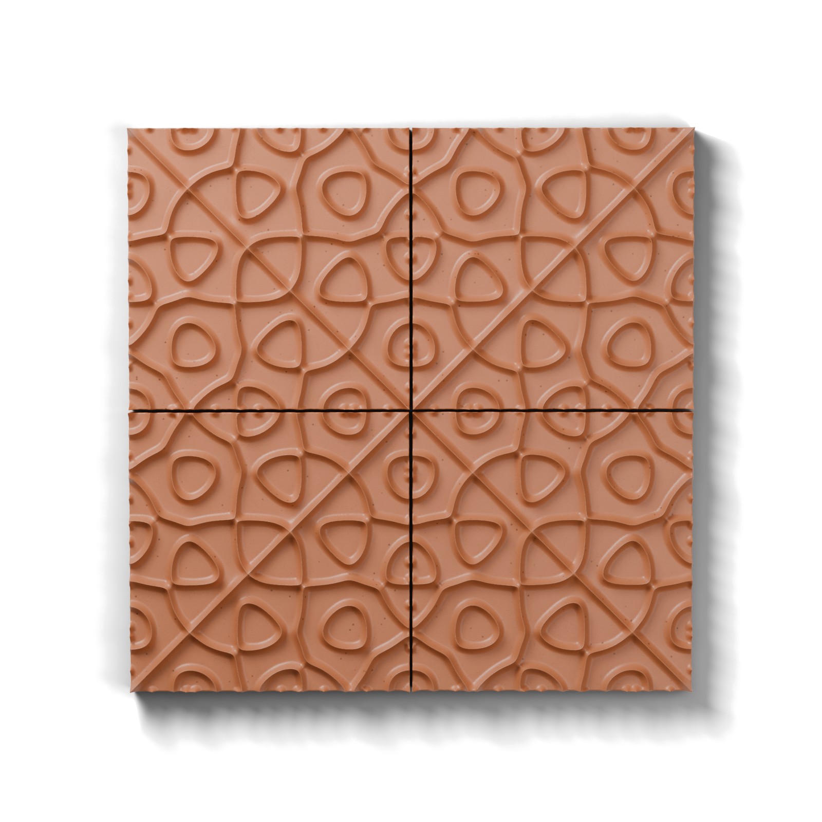 cell in terracotta, four tiles viewed from the front
