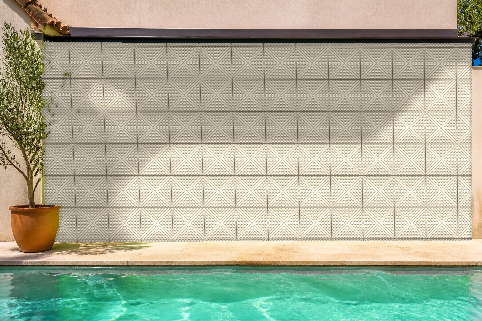 cell in white limestone — outdoor room concept